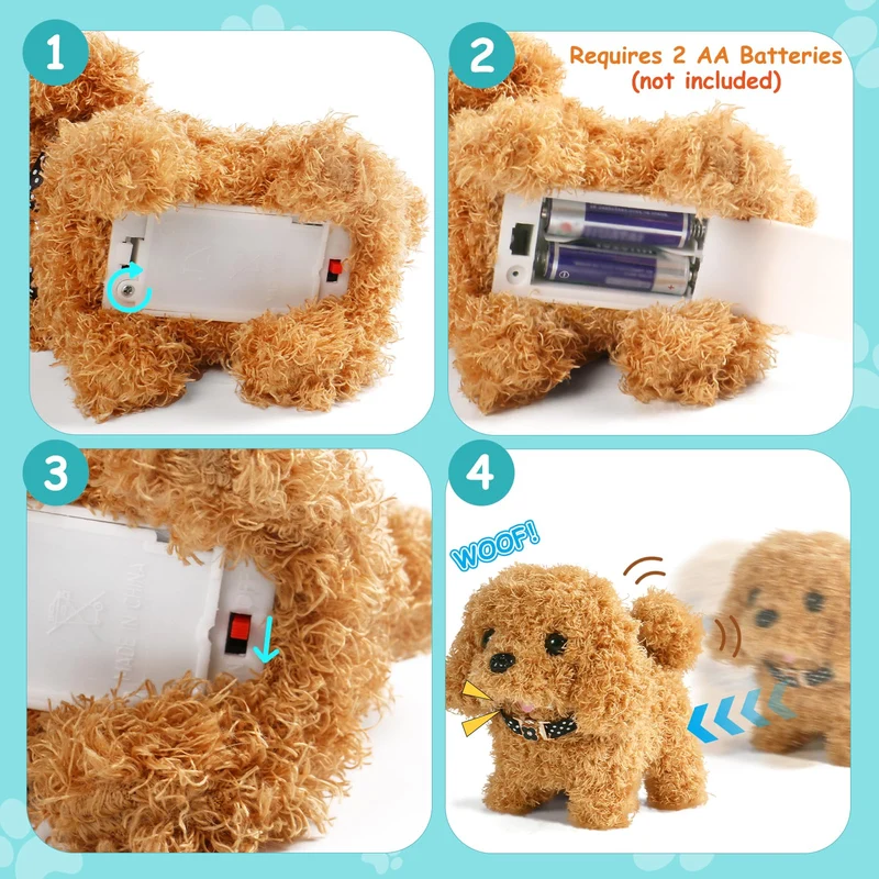Nuheby Elettronico Cane Giocattolo che Cammina e Abbaia, Peluche Cane Robot con Cassa, Guinzaglio e Mantello, Cagnolino che Abbaia e Cammina, Animali Giocattolo per Bambini Giochi Bambini 2 3 4 5 Anni