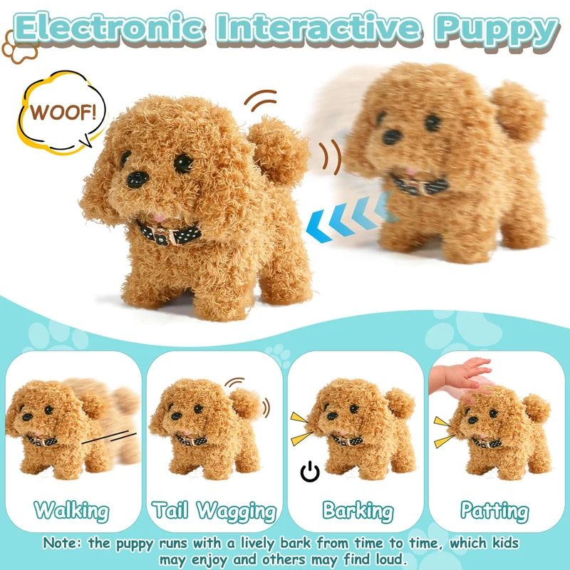 Nuheby Elettronico Cane Giocattolo che Cammina e Abbaia, Peluche Cane Robot con Cassa, Guinzaglio e Mantello, Cagnolino che Abbaia e Cammina, Animali Giocattolo per Bambini Giochi Bambini 2 3 4 5 Anni