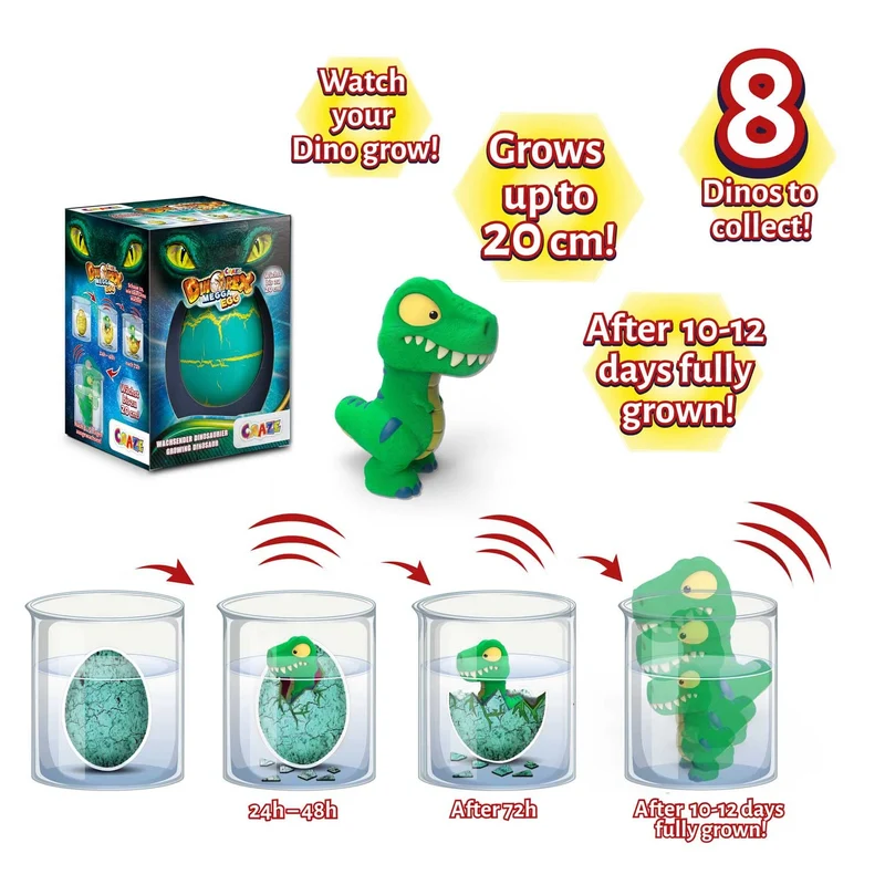 CRAZE MEGA EGG DINOREX, Dinosauro che si schiudono in acqua, uova dinosauro che cresce nell acqua diversi modelli, giochi bambini uovo da cova, uovo sorpresa.