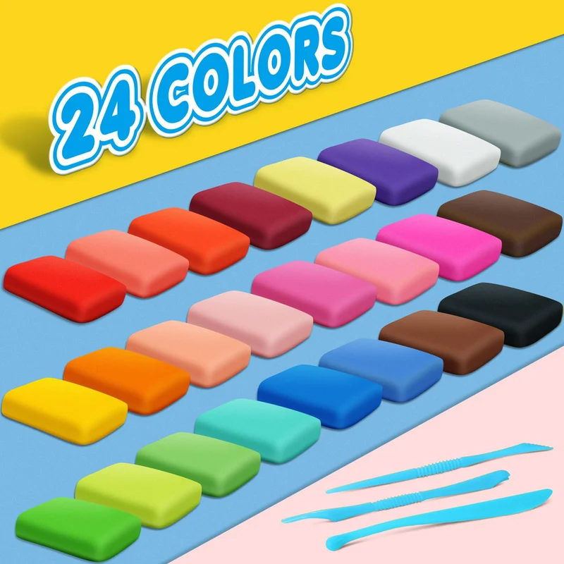 Argilla da Modellare – 24 Colori Pasta Modellabile Magica Essiccante All'aria per Bambini, Regalo per Ragazzi e Ragazze Dai 3 ai 12 Anni