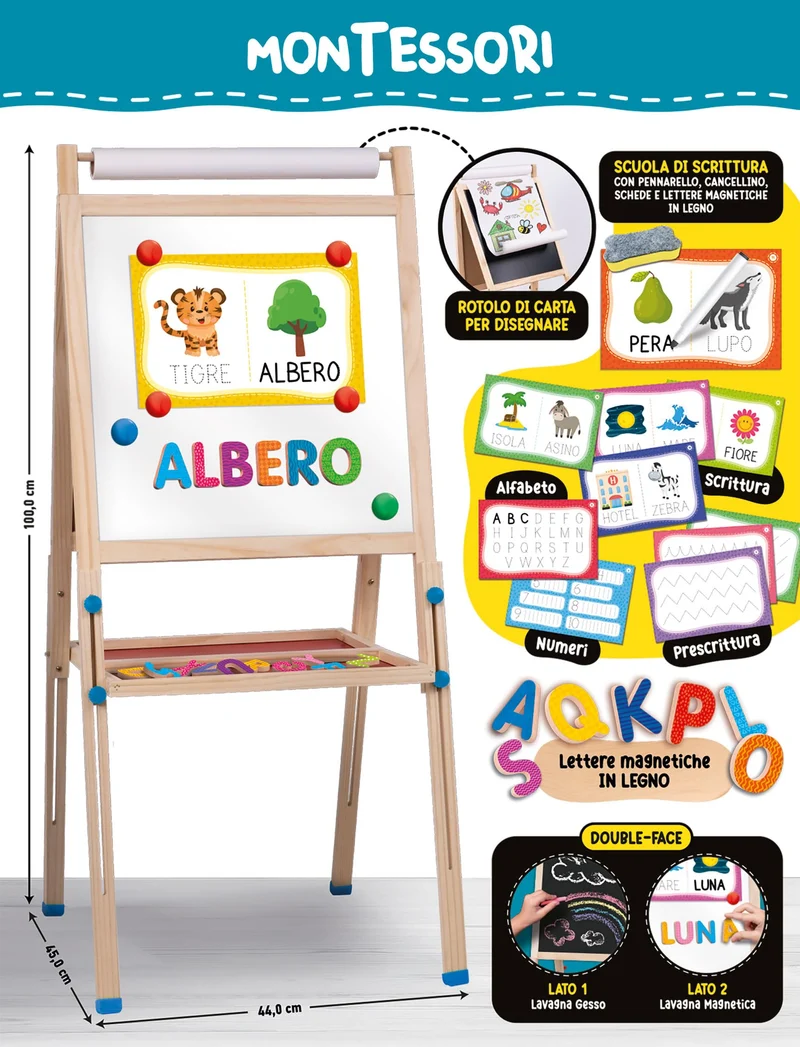 Lisciani Giochi - Montessori Lavagnona legno cresce con te
