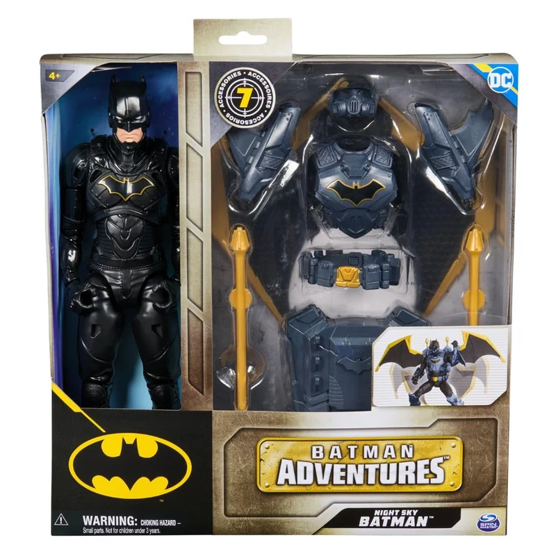 DC Comics, Action Figure Batman Adventures Night Sky, Alto 30 cm con Ali Espandibili, 17 Punti di Articolazione, 7 Accessori e Lancia Proiettili. Giocattoli per Bambini e Bambine, 3+ anni
