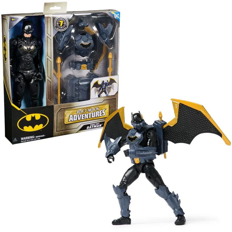 DC Comics, Action Figure Batman Adventures Night Sky, Alto 30 cm con Ali Espandibili, 17 Punti di Articolazione, 7 Accessori e Lancia Proiettili. Giocattoli per Bambini e Bambine, 3+ anni