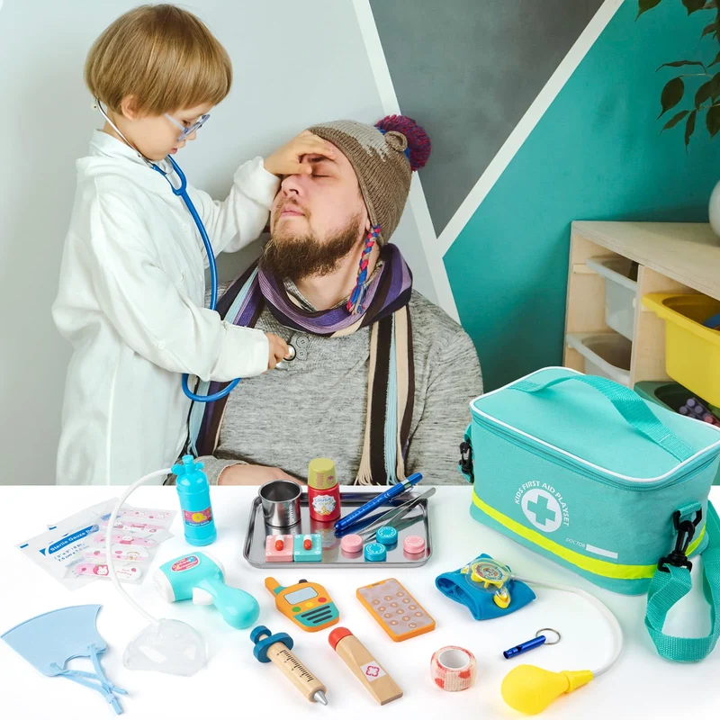 Sundaymot Valigetta Dottore Bambini, kit Dottoressa Bambina, con Vero stetoscopio, termometro, camice da medico e borsa da medico portatile, Gioco di Ruolo per Ragazze e Ragazzi di 3, 4, 5 Anni