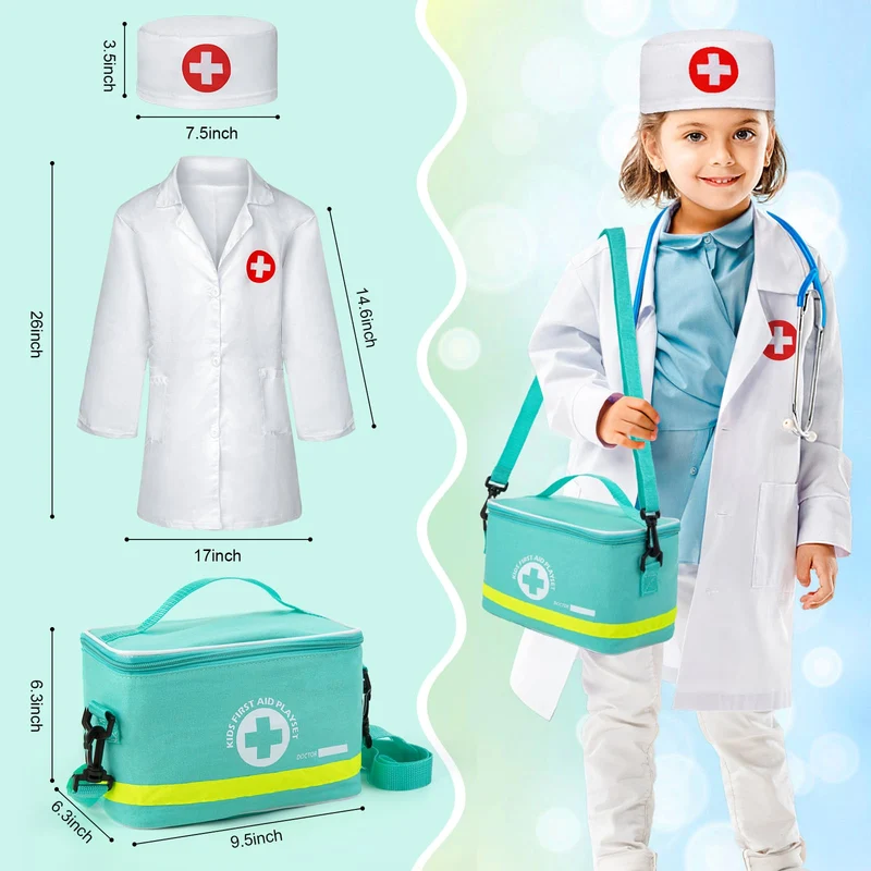Sundaymot Valigetta Dottore Bambini, kit Dottoressa Bambina, con Vero stetoscopio, termometro, camice da medico e borsa da medico portatile, Gioco di Ruolo per Ragazze e Ragazzi di 3, 4, 5 Anni