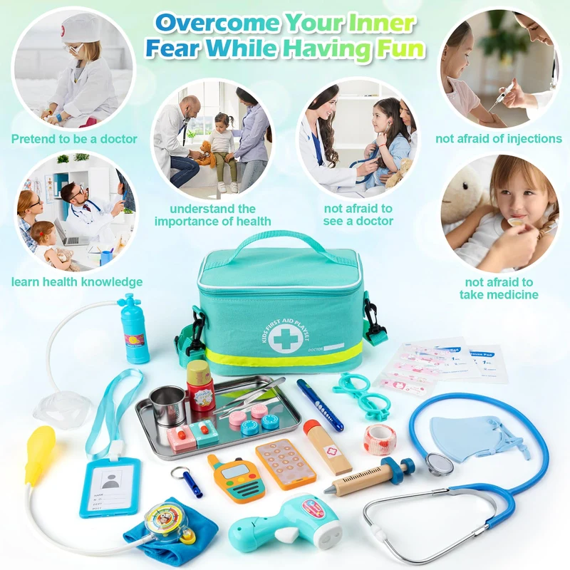 Sundaymot Valigetta Dottore Bambini, kit Dottoressa Bambina, con Vero stetoscopio, termometro, camice da medico e borsa da medico portatile, Gioco di Ruolo per Ragazze e Ragazzi di 3, 4, 5 Anni