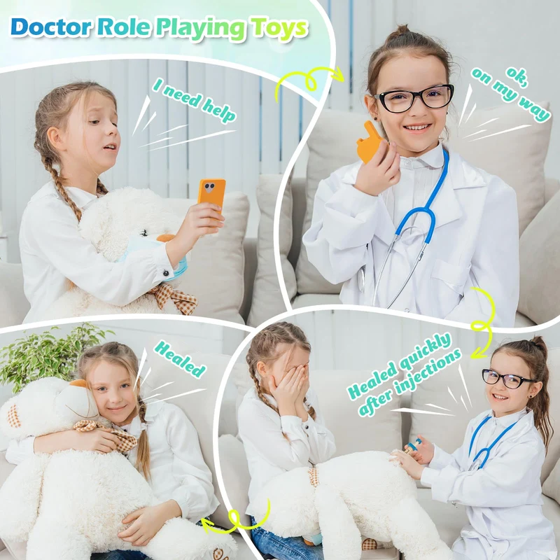 Sundaymot Valigetta Dottore Bambini, kit Dottoressa Bambina, con Vero stetoscopio, termometro, camice da medico e borsa da medico portatile, Gioco di Ruolo per Ragazze e Ragazzi di 3, 4, 5 Anni
