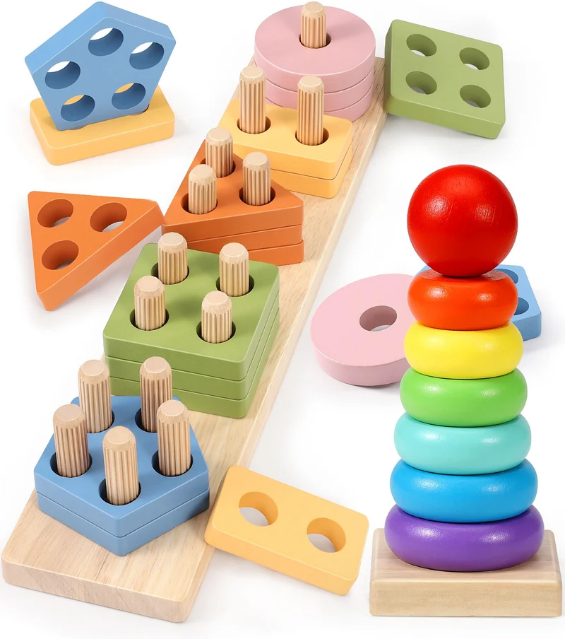 Subtail Giochi Bambini 1 Anno - Giochi Montessori 1 2 3 Anni - Gioco Legno Puzzle Bambini 1 2 Anni - Torre Montessoriana Giocattoli Bambino 1 Anno - Giochi Educativi Regalo Bambino 1 2 3 Anni