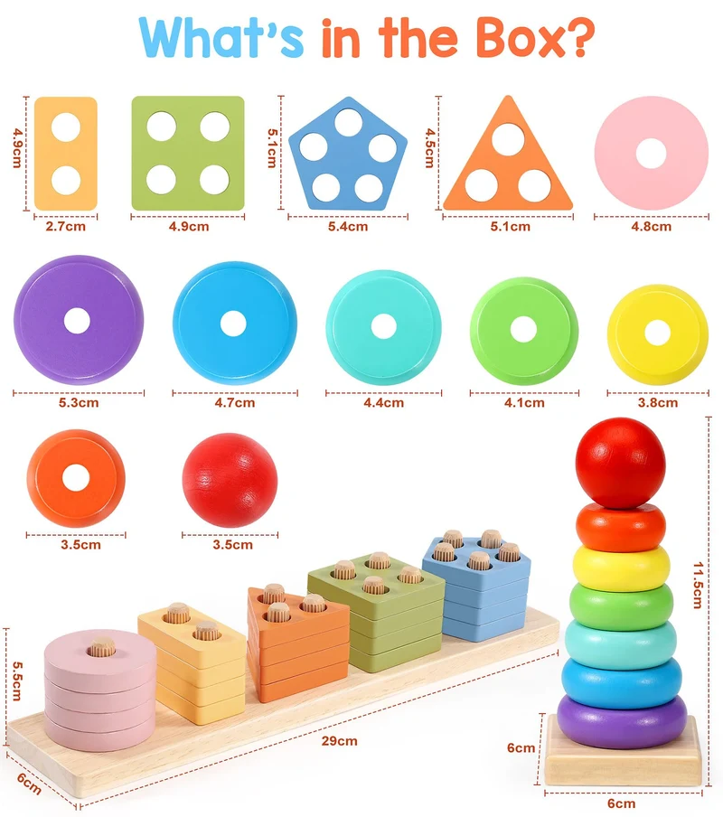 Subtail Giochi Bambini 1 Anno - Giochi Montessori 1 2 3 Anni - Gioco Legno Puzzle Bambini 1 2 Anni - Torre Montessoriana Giocattoli Bambino 1 Anno - Giochi Educativi Regalo Bambino 1 2 3 Anni
