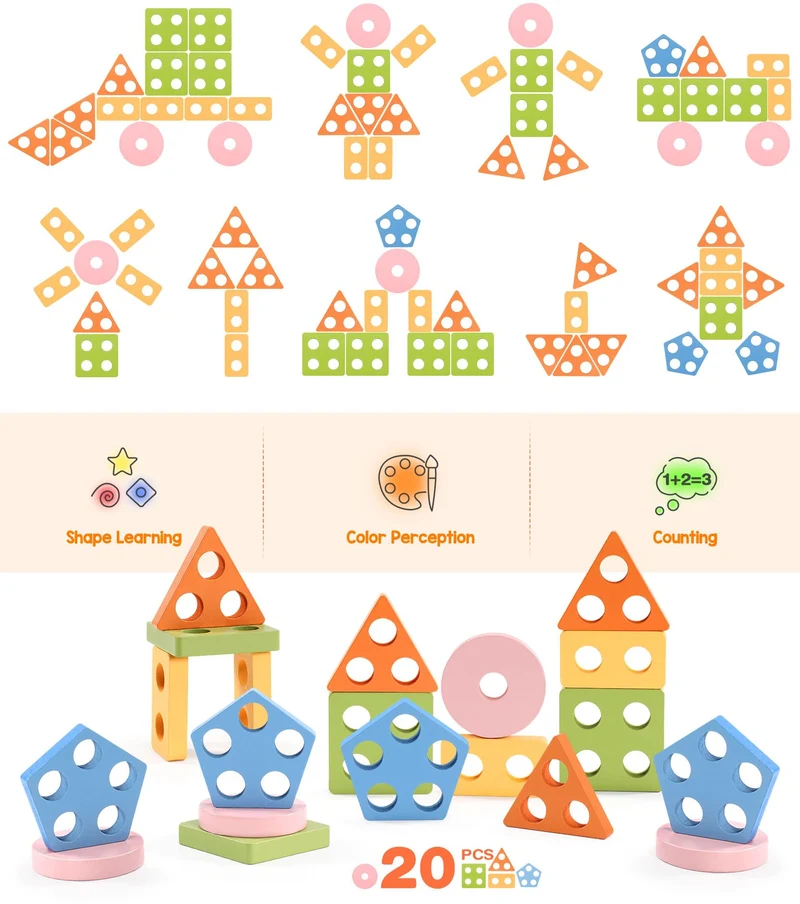 Subtail Giochi Bambini 1 Anno - Giochi Montessori 1 2 3 Anni - Gioco Legno Puzzle Bambini 1 2 Anni - Torre Montessoriana Giocattoli Bambino 1 Anno - Giochi Educativi Regalo Bambino 1 2 3 Anni
