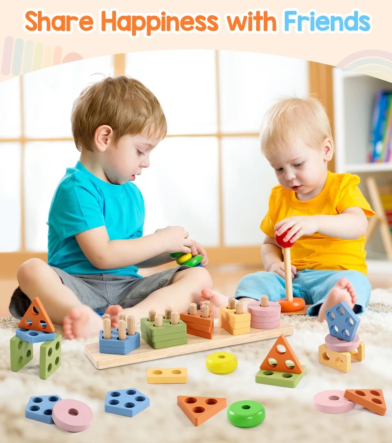 Subtail Giochi Bambini 1 Anno - Giochi Montessori 1 2 3 Anni - Gioco Legno Puzzle Bambini 1 2 Anni - Torre Montessoriana Giocattoli Bambino 1 Anno - Giochi Educativi Regalo Bambino 1 2 3 Anni