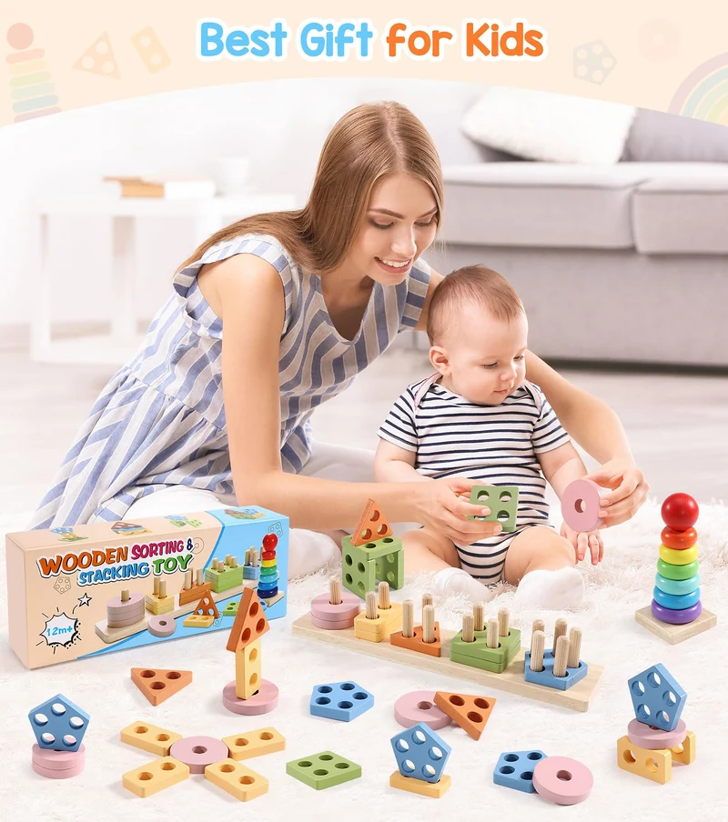 Subtail Giochi Bambini 1 Anno - Giochi Montessori 1 2 3 Anni - Gioco Legno Puzzle Bambini 1 2 Anni - Torre Montessoriana Giocattoli Bambino 1 Anno - Giochi Educativi Regalo Bambino 1 2 3 Anni