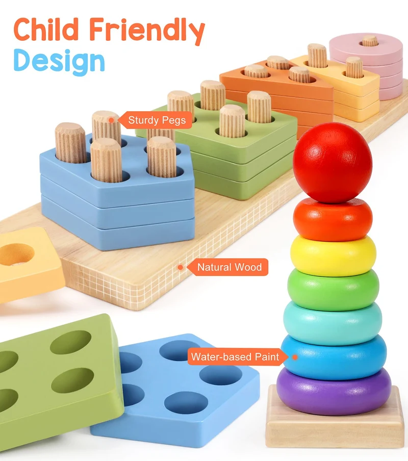 Subtail Giochi Bambini 1 Anno - Giochi Montessori 1 2 3 Anni - Gioco Legno Puzzle Bambini 1 2 Anni - Torre Montessoriana Giocattoli Bambino 1 Anno - Giochi Educativi Regalo Bambino 1 2 3 Anni