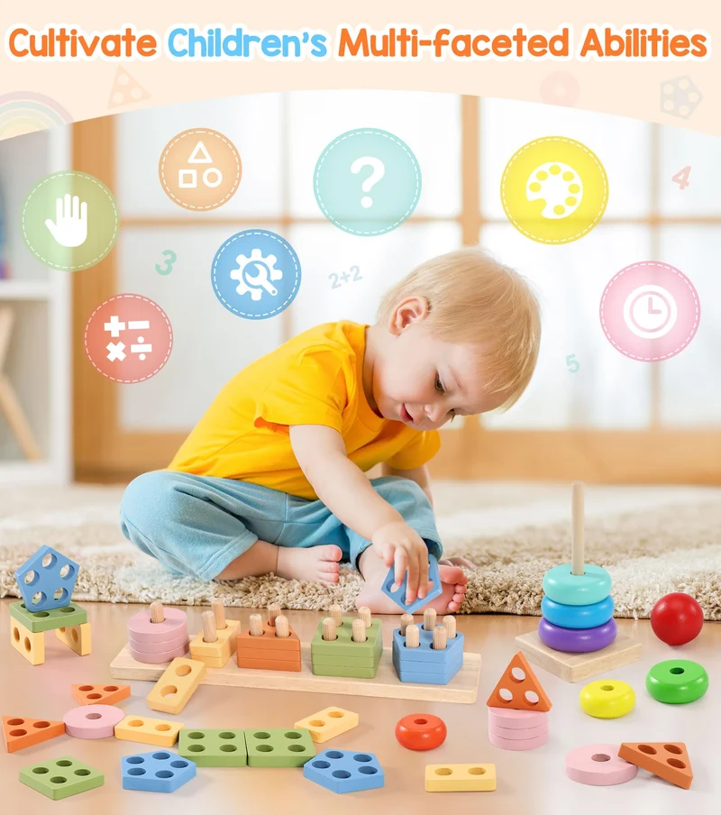 Subtail Giochi Bambini 1 Anno - Giochi Montessori 1 2 3 Anni - Gioco Legno Puzzle Bambini 1 2 Anni - Torre Montessoriana Giocattoli Bambino 1 Anno - Giochi Educativi Regalo Bambino 1 2 3 Anni