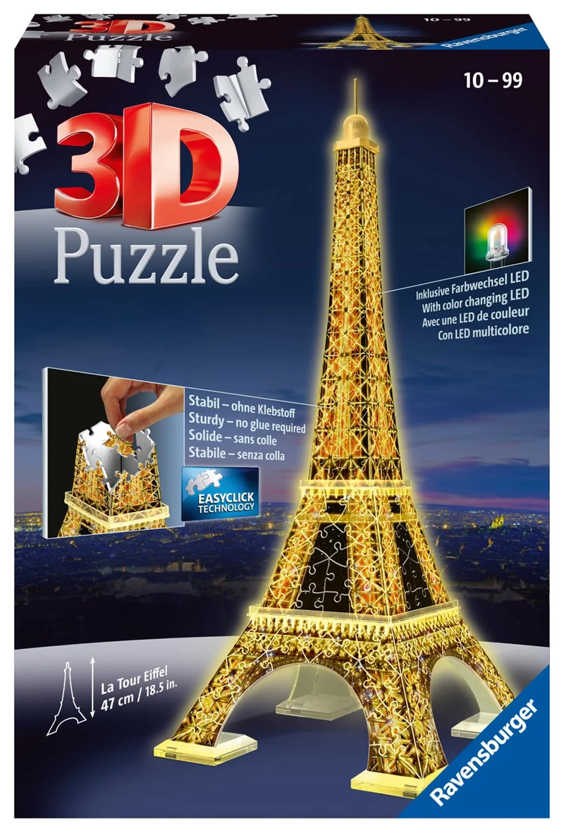 Ravensburger - Puzzle 3D, Tour Eiffel Night Edition con Luce, Parigi, per Adulti e Bambini 10+ Anni, Idea Regalo, 226 Pezzi