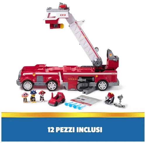 Paw Patrol, Camion dei Pompieri di Marshall, con Scala di 61 cm Allungabile, Luci e Suoni, Mini Veicolo, Personaggi Chase, Marshall e Skye Inclusi, Giocattoli per Bambini e Bambine, 3+ Anni