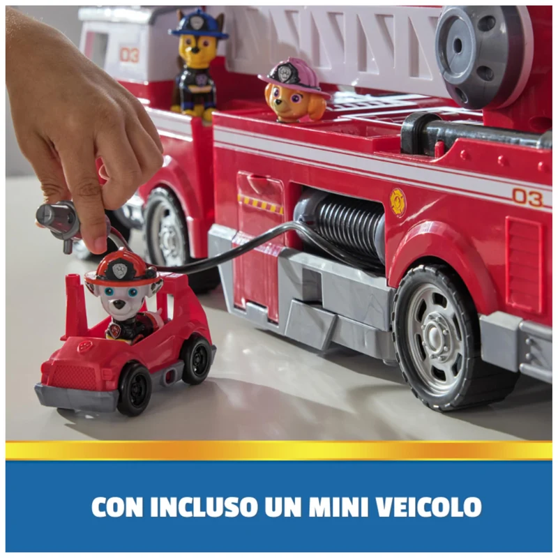 Paw Patrol, Camion dei Pompieri di Marshall, con Scala di 61 cm Allungabile, Luci e Suoni, Mini Veicolo, Personaggi Chase, Marshall e Skye Inclusi, Giocattoli per Bambini e Bambine, 3+ Anni