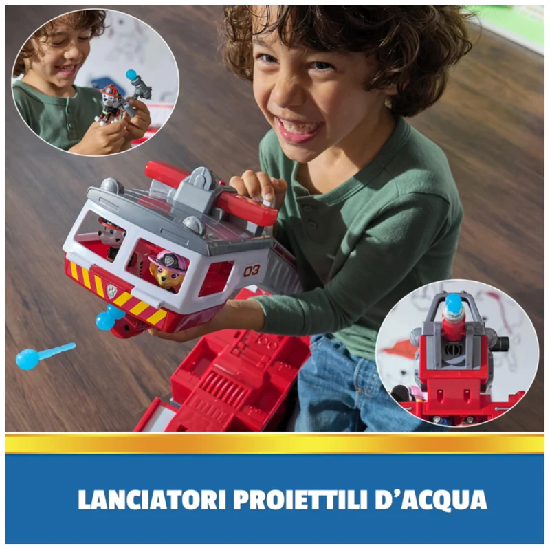 Paw Patrol, Camion dei Pompieri di Marshall, con Scala di 61 cm Allungabile, Luci e Suoni, Mini Veicolo, Personaggi Chase, Marshall e Skye Inclusi, Giocattoli per Bambini e Bambine, 3+ Anni