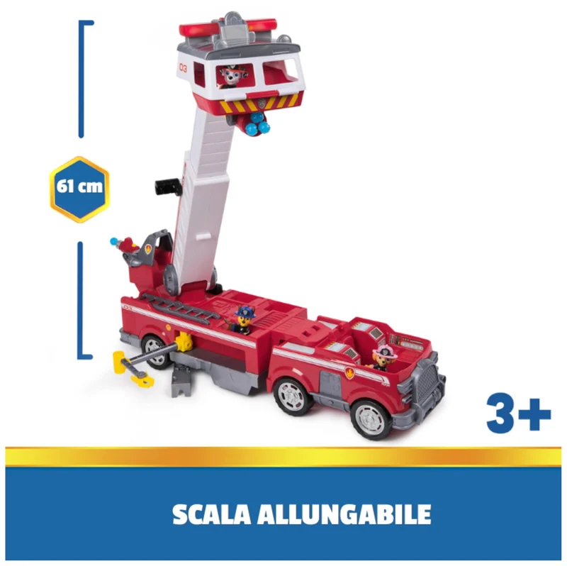 Paw Patrol, Camion dei Pompieri di Marshall, con Scala di 61 cm Allungabile, Luci e Suoni, Mini Veicolo, Personaggi Chase, Marshall e Skye Inclusi, Giocattoli per Bambini e Bambine, 3+ Anni