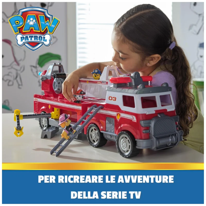 Paw Patrol, Camion dei Pompieri di Marshall, con Scala di 61 cm Allungabile, Luci e Suoni, Mini Veicolo, Personaggi Chase, Marshall e Skye Inclusi, Giocattoli per Bambini e Bambine, 3+ Anni