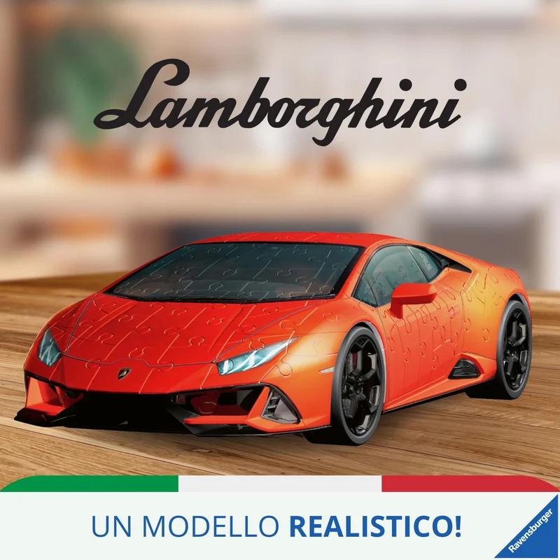 Ravensburger - Puzzle 3D, Lamborghini Huracán Evo Arancione, per Adulti e Bambini 8+ Anni, Idea Regalo, Modellismo Auto, 156 Pezzi, 32 accessori