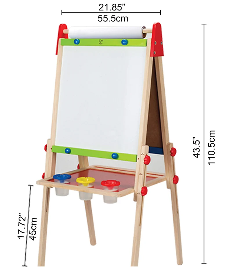 Hape Lavagna Multiattività, Lavagna per Bambini Double Face Vincitrice di Premi con Cavalletto e Supporto Regolabile in Altezza, Rullo di Carta, Lavagna Bianca, Calamite e Tre Vasetti di Pittura