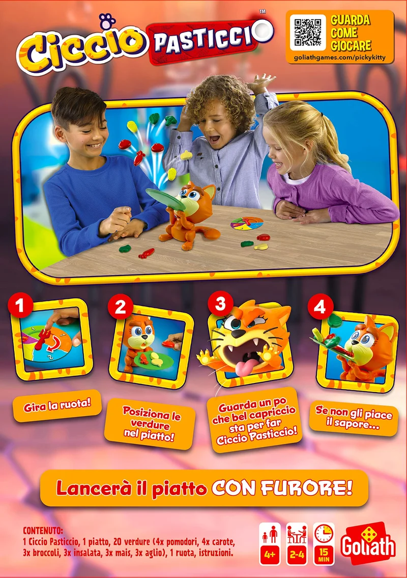 Goliath - CICCIO PASTICCIO - Gioco da Tavolo per Bambini dai 4 Anni - Gioco d'Azione con Gatto - Stimola Riflessi e Attenzione - per 2-4 Giocatori -Partite da 20 Minuti - Versione in Italiano