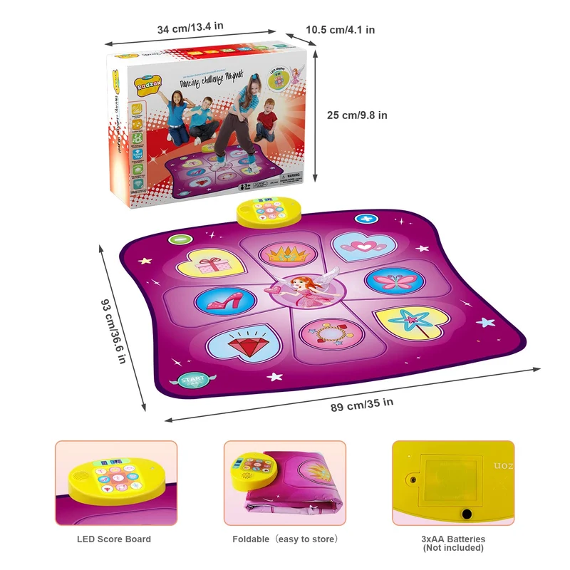 Tappetino da Ballo per Bambini, Tappetini da Ballo Bambina Giocattolo Tappeto Musicale da Ballo con 9 Demo, modalità Piano,Volume Regolabile,Regali Compleanno per Ragazzi Ragazze 3 4 5 6+