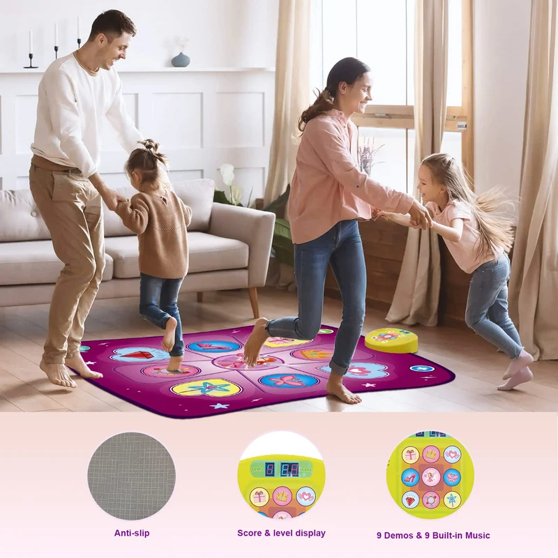 Tappetino da Ballo per Bambini, Tappetini da Ballo Bambina Giocattolo Tappeto Musicale da Ballo con 9 Demo, modalità Piano,Volume Regolabile,Regali Compleanno per Ragazzi Ragazze 3 4 5 6+