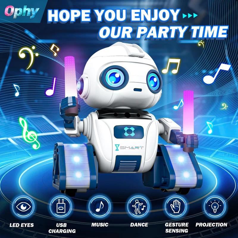 Ophy Robot Bambini, Funzione di Proiezione Innovativa, Robot Telecomandato con Controllo Gestuale, Occhi a LED, Musica, Robot Giocattoli per bambini e bambine di 3 4 5 6 7 8 9 10 11 12 anni