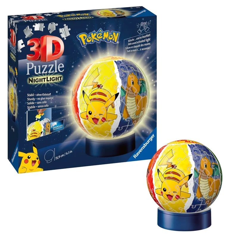 Ravensburger - 3D Puzzle Nightlamp Pokemon, Night Lamp, 72 Pezzi, 6+ Anni