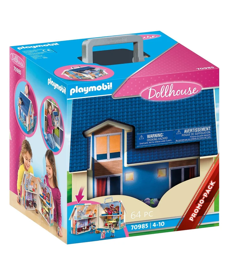 PLAYMOBIL Casa delle Bambole Portatile 70985 con Maniglia per Il Trasporto, Pieghevole, Giocattoli per Bambini dai 4 Anni