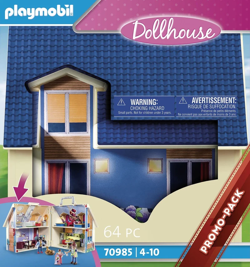 PLAYMOBIL Casa delle Bambole Portatile 70985 con Maniglia per Il Trasporto, Pieghevole, Giocattoli per Bambini dai 4 Anni