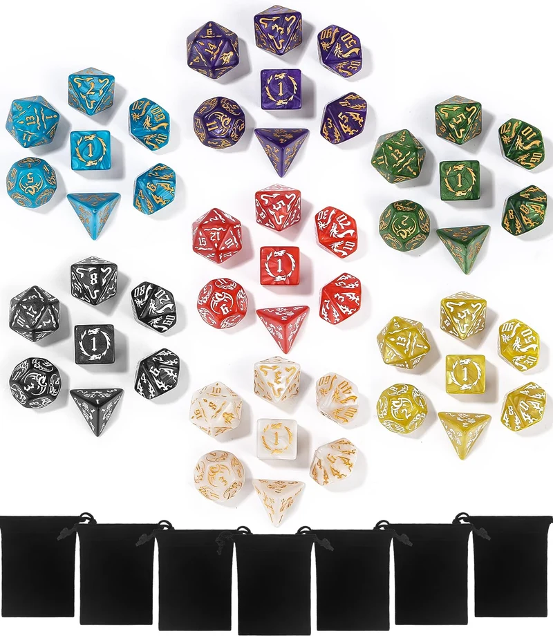 TIDEVAN Set di Dadi da Tavolo in Poliedrico,49 pezzi Dadi Poliedrici,con 7 Borse di Velluto Set di Dadi Poliedrici per RPG Dungeons e Dragons Pathfinder per DND RPG MTG D4 D8 D10 D12 D20(7 Colori)