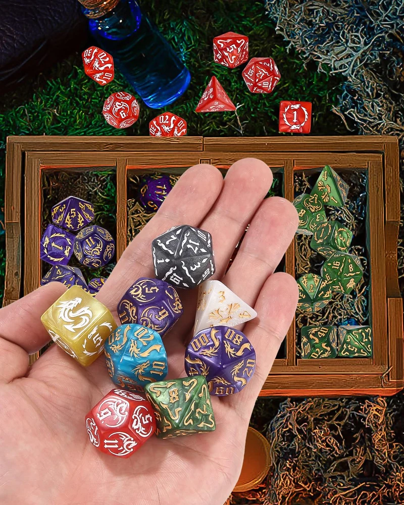 TIDEVAN Set di Dadi da Tavolo in Poliedrico,49 pezzi Dadi Poliedrici,con 7 Borse di Velluto Set di Dadi Poliedrici per RPG Dungeons e Dragons Pathfinder per DND RPG MTG D4 D8 D10 D12 D20(7 Colori)