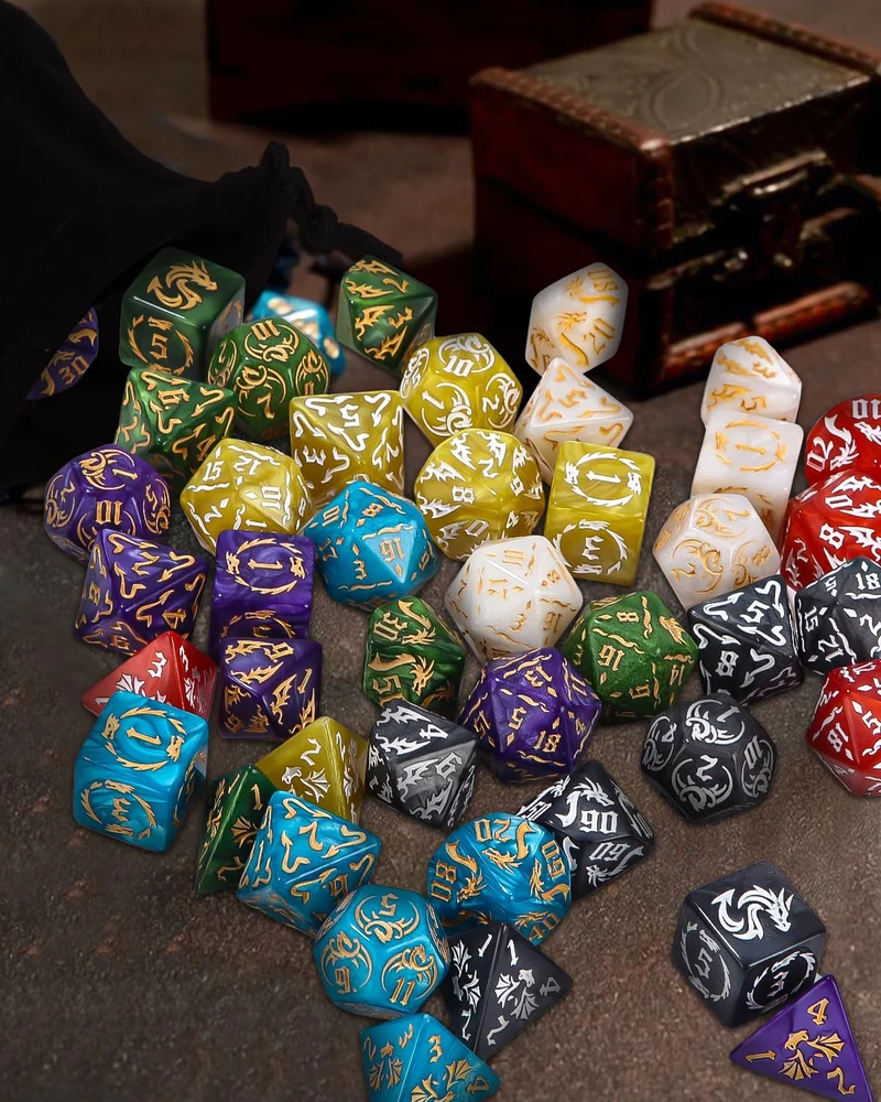 TIDEVAN Set di Dadi da Tavolo in Poliedrico,49 pezzi Dadi Poliedrici,con 7 Borse di Velluto Set di Dadi Poliedrici per RPG Dungeons e Dragons Pathfinder per DND RPG MTG D4 D8 D10 D12 D20(7 Colori)