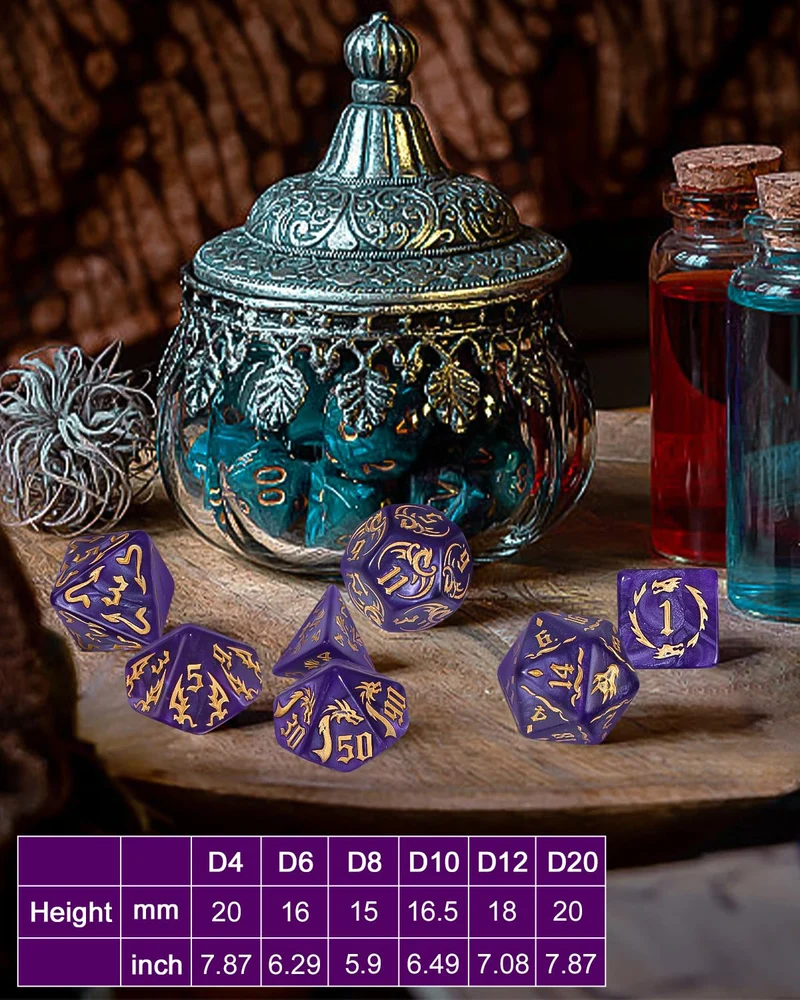 TIDEVAN Set di Dadi da Tavolo in Poliedrico,49 pezzi Dadi Poliedrici,con 7 Borse di Velluto Set di Dadi Poliedrici per RPG Dungeons e Dragons Pathfinder per DND RPG MTG D4 D8 D10 D12 D20(7 Colori)