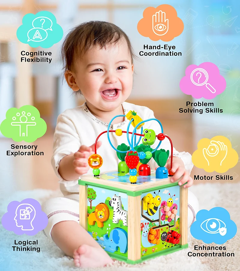 Jojoin Cubo Montessori Multiattivita - Giochi Bambini in Legno Educativi, Gioco Regalo Bimba 1 2 Anno