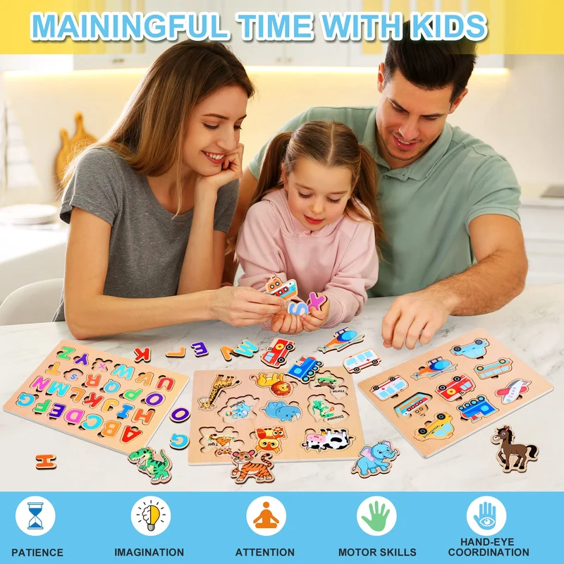 lenbest 6 Pezzi Puzzle Legno - Giochi Bambini - Giochi Montessori - Giochi Educativi - Giochi Giocattoli Gioco Bambini Bambino Bambina 2 3 Anni Femmina Maschio - Regalo Natale Compleanno