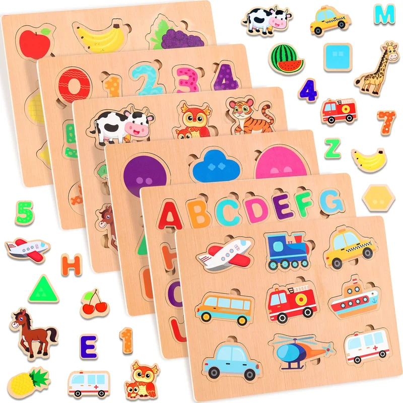 lenbest 6 Pezzi Puzzle Legno - Giochi Bambini - Giochi Montessori - Giochi Educativi - Giochi Giocattoli Gioco Bambini Bambino Bambina 2 3 Anni Femmina Maschio - Regalo Natale Compleanno