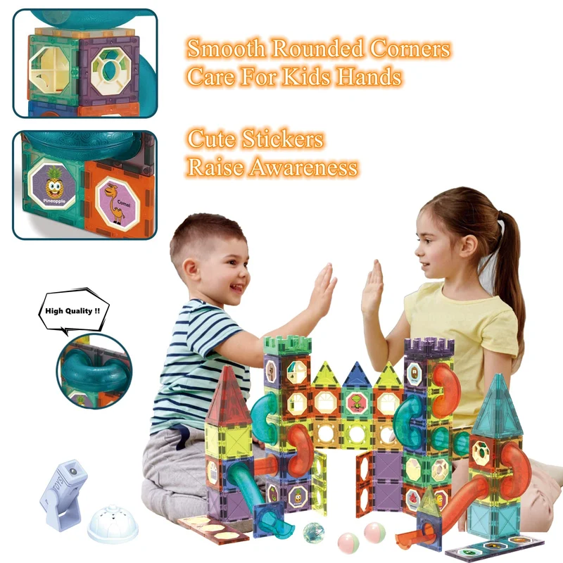 BINZKBB Deluxe 110 Pezzi Set Costruzioni Magnetiche per Bambini - Gioco Blocchi Magnetico Luminescente - Gioco Educativo STEM e Creativo per ragazzi e ragazze - Età 5 6 7 8 10+ Anni Ottima Idea Regalo