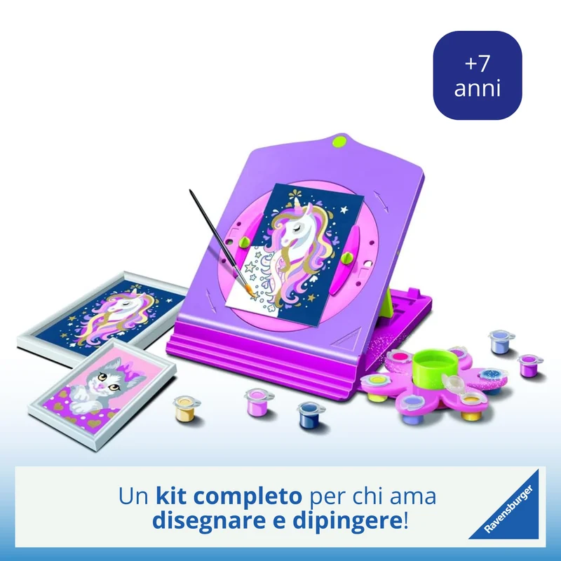 Ravensburger - CreArt Il Mio Fantastico Atelier, Dipingere con i Numeri, Kit Pittura Bambini, Gioco Educativo 7+ Anni, Tema Unicorni, con Cavalletto Regolabile, 18x24 cm