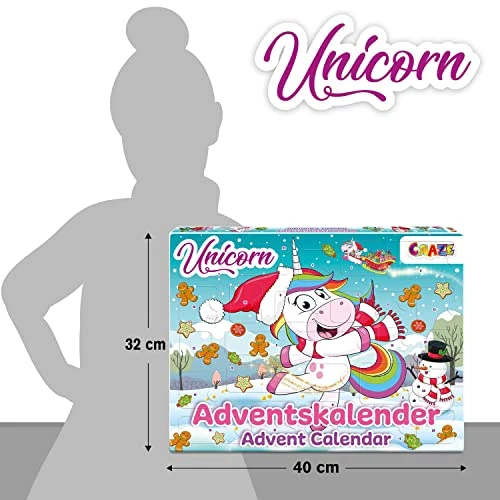 CRAZE Calendario Avvento 2022 bambini, Sorpresa UNICORN, calendario di unicorno di Natale per i bambini, sorprese per bambini, diversi accessori per bambina, 33388