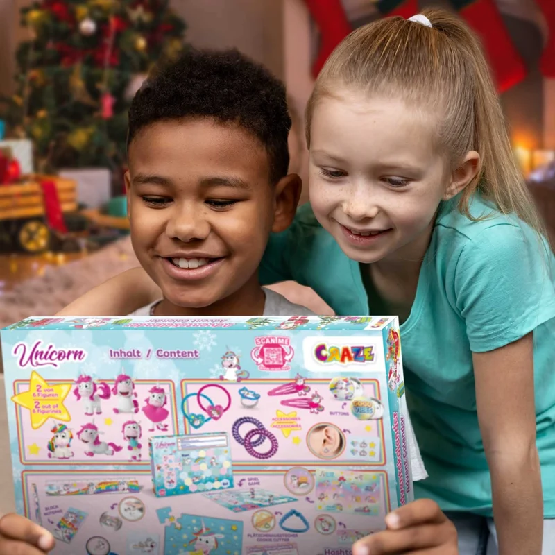 CRAZE Calendario Avvento 2022 bambini, Sorpresa UNICORN, calendario di unicorno di Natale per i bambini, sorprese per bambini, diversi accessori per bambina, 33388