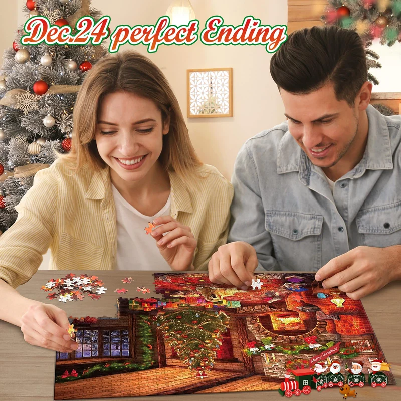 HappyGoLucky Calendario Avvento 2024 Adulti, Puzzle Adulti 1000 Pezzi Regali Natale Uomo Donna e Bambini Calendario dell Avvento Uomo Donna Coppia Regali Ragazza Ragazzo Amica Idee Regalo di Coppia