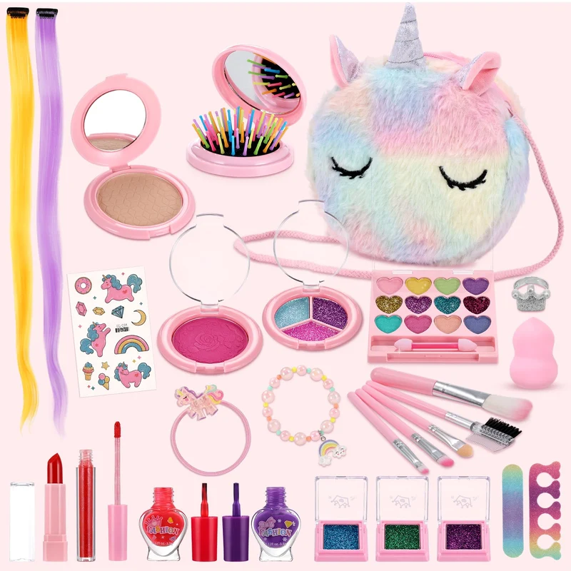 Anpro Trucchi Bambina Set, 41 Pezzi Set di Trucchi per Bambini e Bambine, per ragazze, Giocattoli, Halloween, Natale, Regalo di Compleanno per Ragazze 4, 5, 6, 7, 8, 9, 10 anni