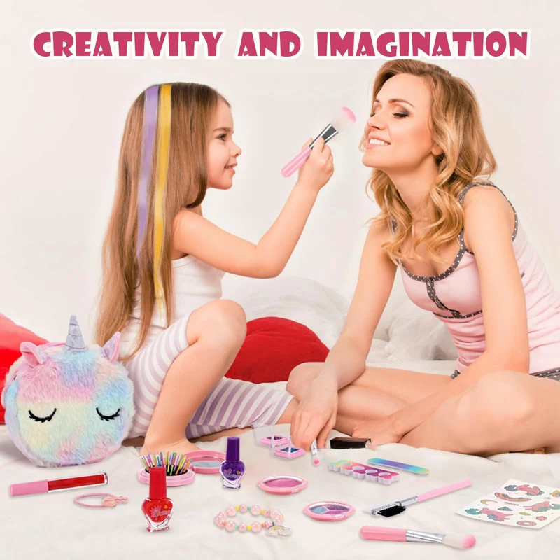 Anpro Trucchi Bambina Set, 41 Pezzi Set di Trucchi per Bambini e Bambine, per ragazze, Giocattoli, Halloween, Natale, Regalo di Compleanno per Ragazze 4, 5, 6, 7, 8, 9, 10 anni