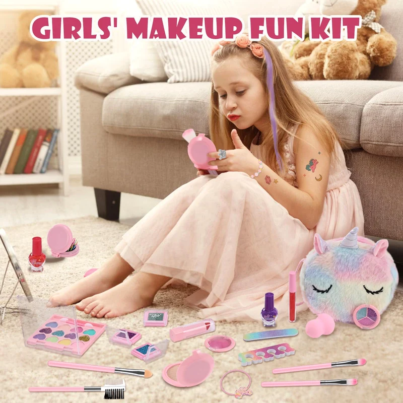 Anpro Trucchi Bambina Set, 41 Pezzi Set di Trucchi per Bambini e Bambine, per ragazze, Giocattoli, Halloween, Natale, Regalo di Compleanno per Ragazze 4, 5, 6, 7, 8, 9, 10 anni