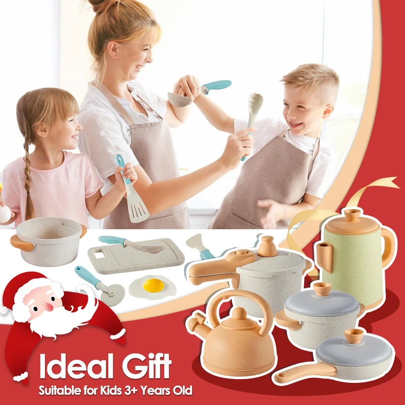 BUYGER Set Giocattoli da Cucina per Bambini, Pentole e Padelle Giocattolo Accessori Cucina Bambini, Pentolini Giochi di Ruolo Cucina per Bambini 3 + Anni