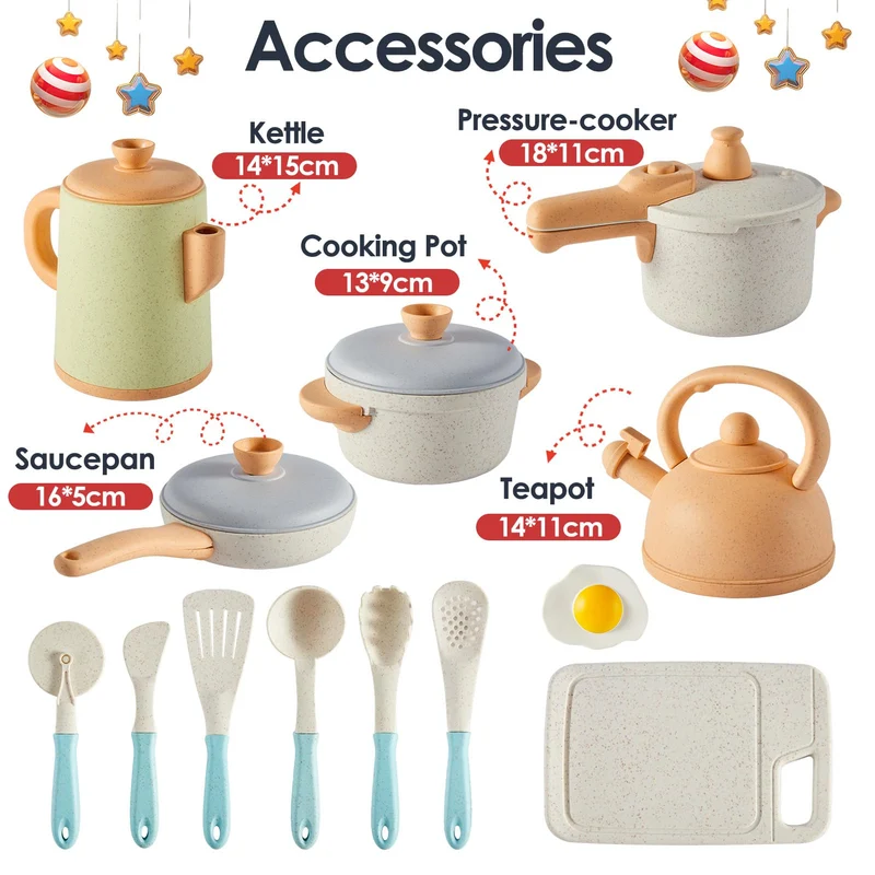 BUYGER Set Giocattoli da Cucina per Bambini, Pentole e Padelle Giocattolo Accessori Cucina Bambini, Pentolini Giochi di Ruolo Cucina per Bambini 3 + Anni